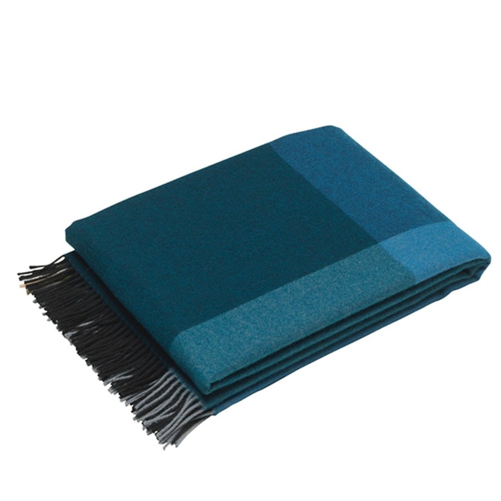 SALE!! Vitra Blue/Black Color Block 100% Wool Blanket Throw